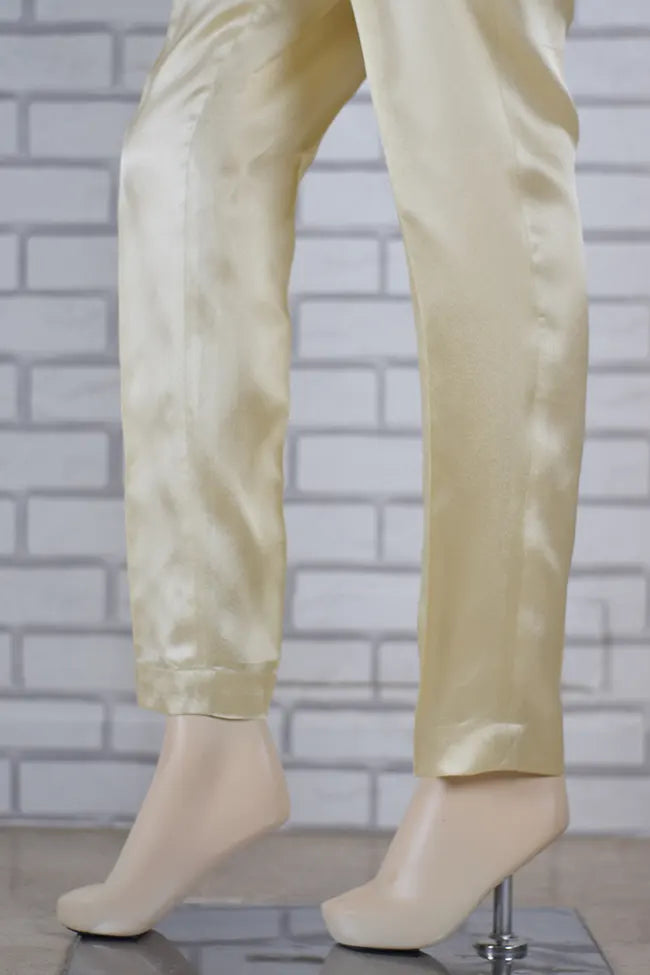 Premium Signature Tapered Straight Leg Blended Silk Gold Pant / LPEM344