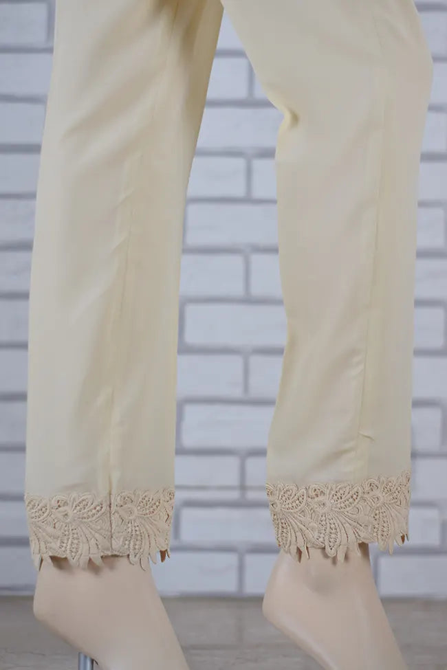 Premium Camel Crepe Tapered Straight Leg Pant with Lace Finishing/LPEM337