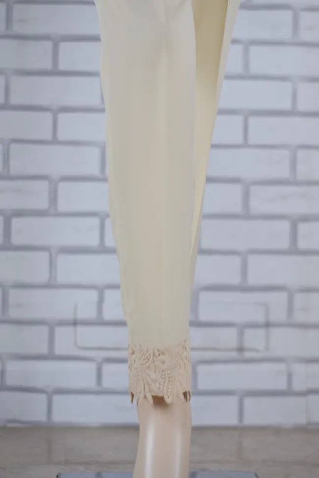 Premium Camel Crepe Tapered Straight Leg Pant with Lace Finishing/LPEM337
