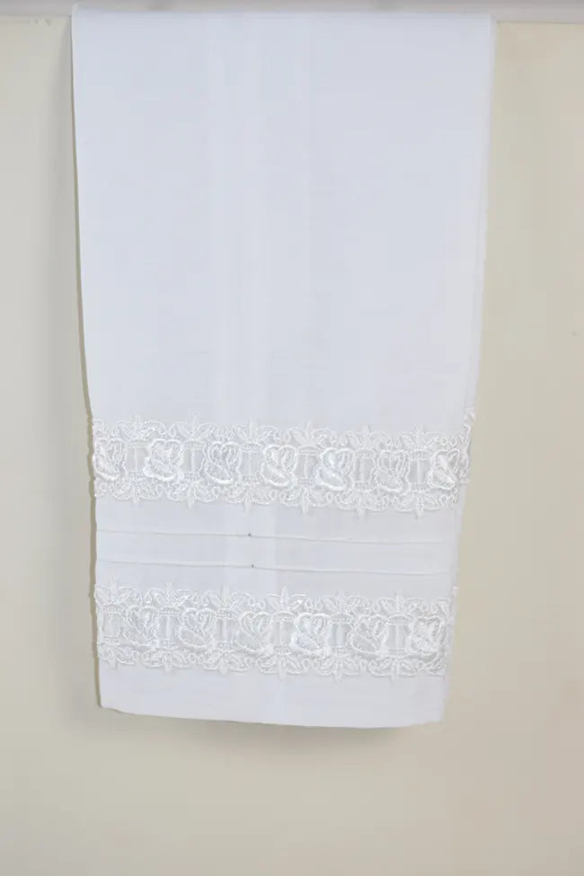 Signature Tapered Straight Leg Blended Silk White Pant with Lace finishing / LPEM342